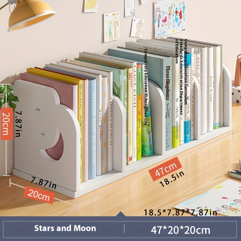 Multi-functional Desktop Rack 8-10 Book Multi-functional PVC Desktop Storage Rack with Moon and Stars Design | Space-Saving Desk & Drawer Organizer for Home and Office Storage
