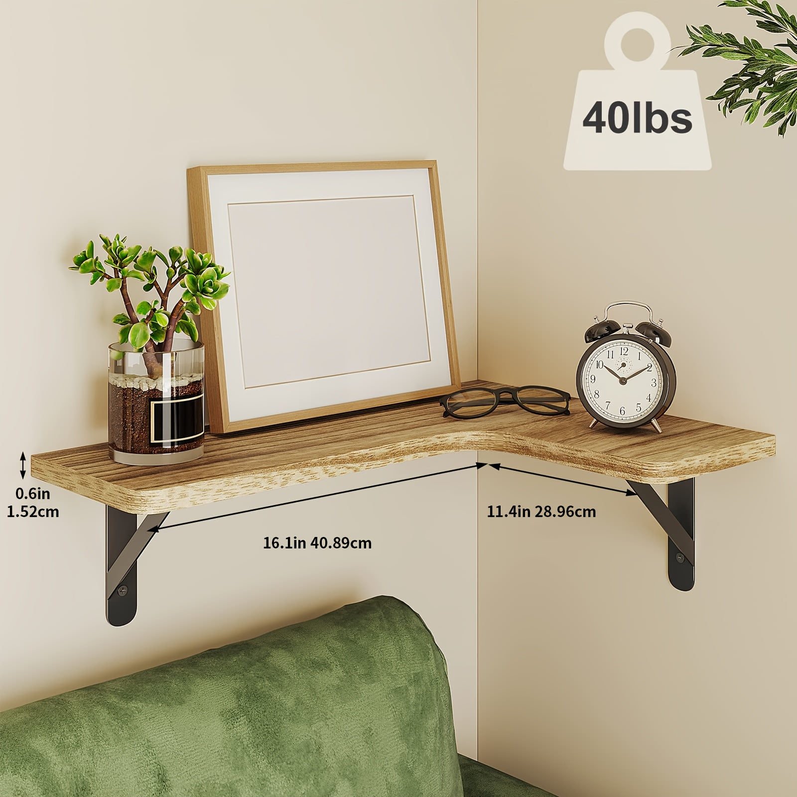 TOMNK 5pcs 16.1In Floating Shelves, Bookcases, Cabinets & Shelves, Rustic Wood Wall Mounted Corner Shelf For Bedroom, Bathroom, Kitchen, Home Decor, Laundry Room, Living Room, Light Brown, For Halloween And Christmas