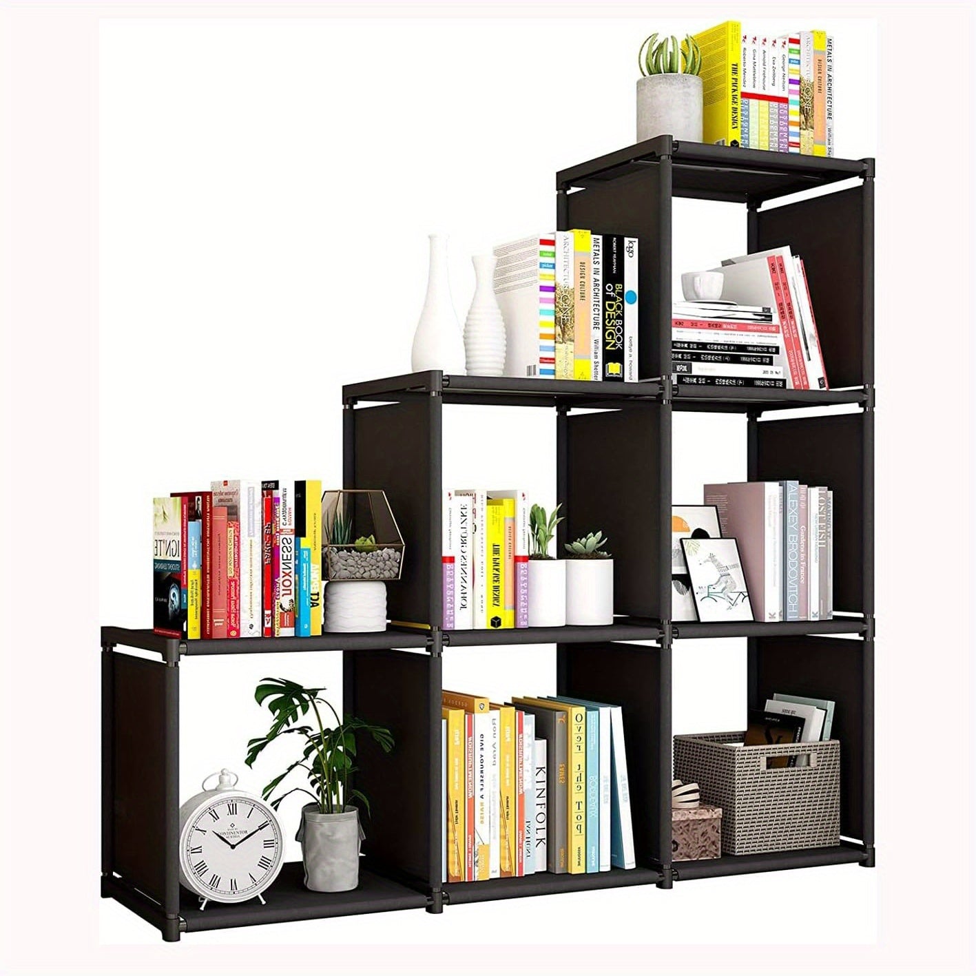 6-Cube Black Metal Bookshelf - Large Capacity, Multifunctional Storage Organizer with Easy Assembly for Home Office, Living Room, Bedroom Decor, Bookshelf Decorations