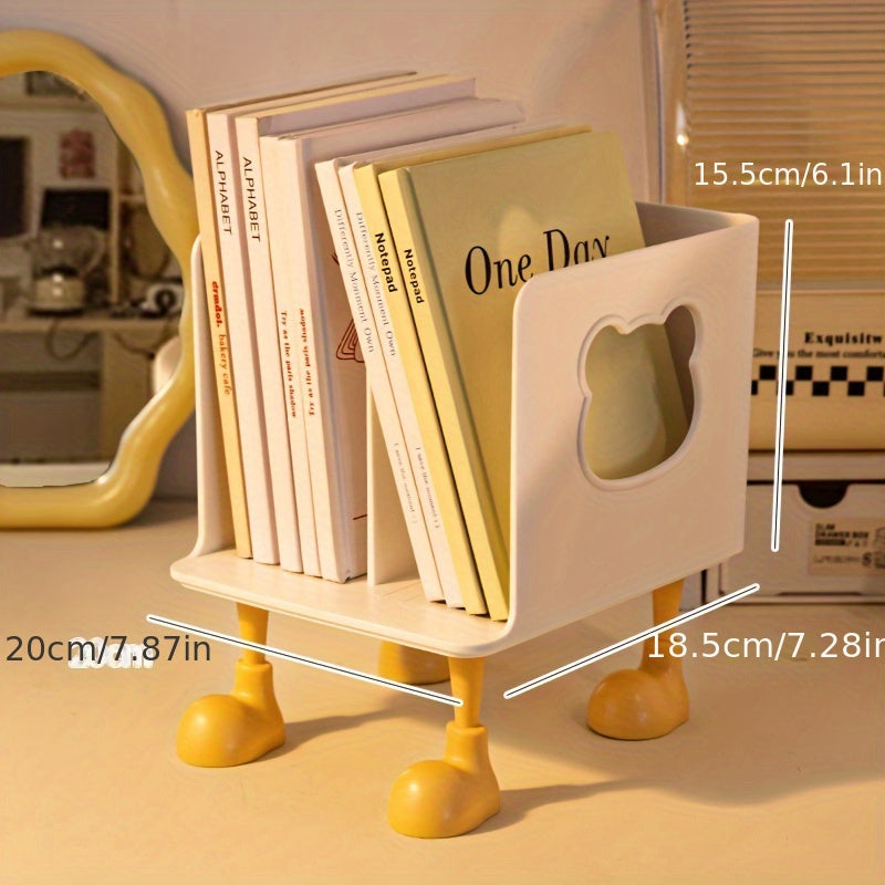 Creative Hollow-Out Design Desktop Bookshelf - Durable Plastic Archival Storage Box, Waterproof Student Organizer, Office Book Holder with Portable Stand