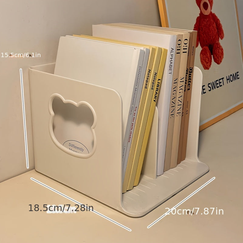 Creative Hollow-Out Design Desktop Bookshelf - Durable Plastic Archival Storage Box, Waterproof Student Organizer, Office Book Holder with Portable Stand