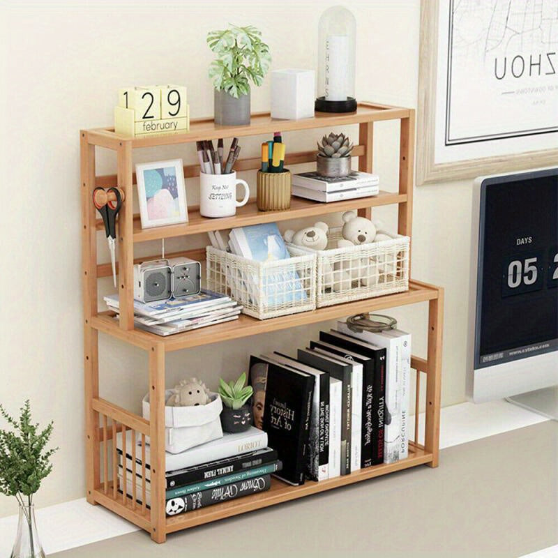 1pc 3 Layers Bamboo Desktop Bookcase Organizer Table Storage Bookshelf Rack Office Bedroom Study
