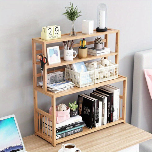 1pc 3 Layers Bamboo Desktop Bookcase Organizer Table Storage Bookshelf Rack Office Bedroom Study