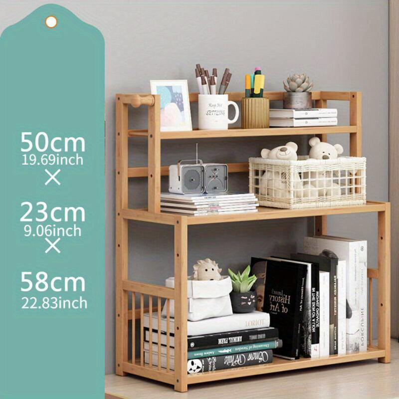 1pc 3 Layers Bamboo Desktop Bookcase Organizer Table Storage Bookshelf Rack Office Bedroom Study