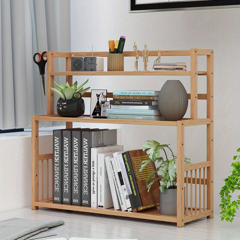 1pc 3 Layers Bamboo Desktop Bookcase Organizer Table Storage Bookshelf Rack Office Bedroom Study