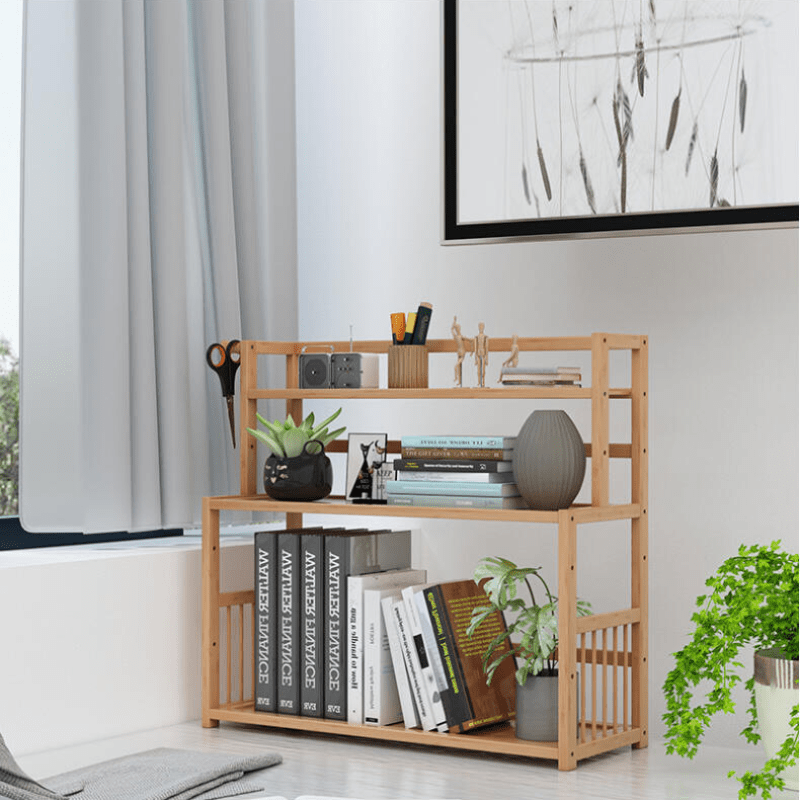 1pc 3 Layers Bamboo Desktop Bookcase Organizer Table Storage Bookshelf Rack Office Bedroom Study