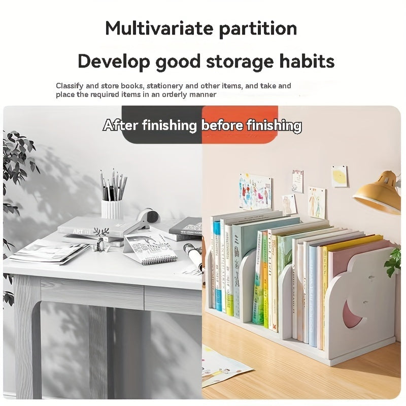 Multi-functional Desktop Rack 8-10 Book Multi-functional PVC Desktop Storage Rack with Moon and Stars Design | Space-Saving Desk & Drawer Organizer for Home and Office Storage