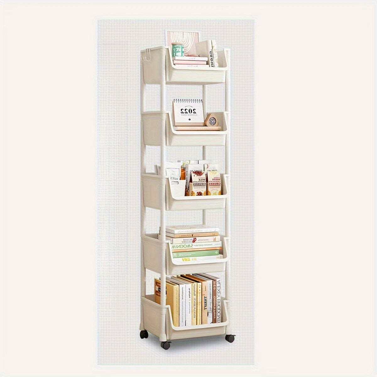Multi-Purpose Storage Rack With Wheels, Space-Saving Organizer Shelf For Books, Toys, Snacks, Bathroom, Living Room, Office, And Study Room, Easy To Move Vertical Bookshelf