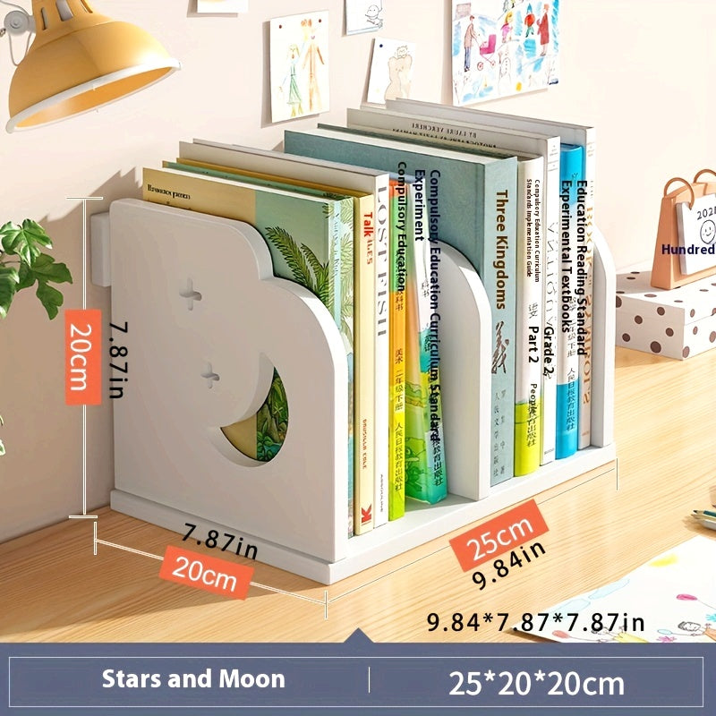 Multi-functional Desktop Rack 8-10 Book Multi-functional PVC Desktop Storage Rack with Moon and Stars Design | Space-Saving Desk & Drawer Organizer for Home and Office Storage
