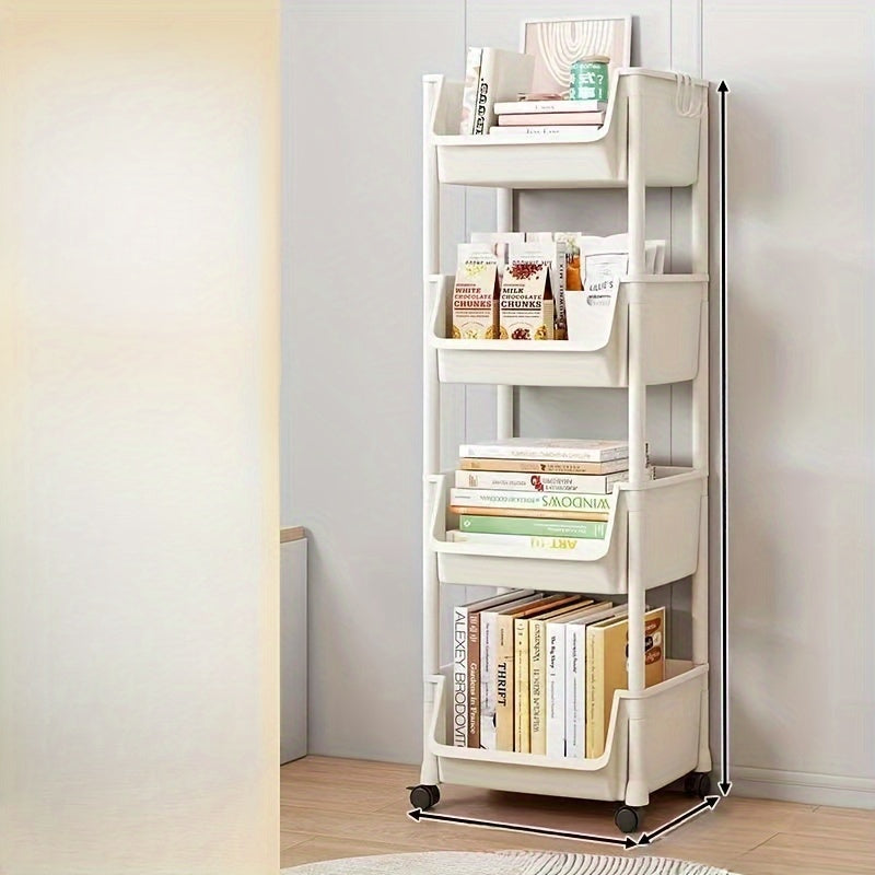 Multi-Purpose Storage Rack With Wheels, Space-Saving Organizer Shelf For Books, Toys, Snacks, Bathroom, Living Room, Office, And Study Room, Easy To Move Vertical Bookshelf