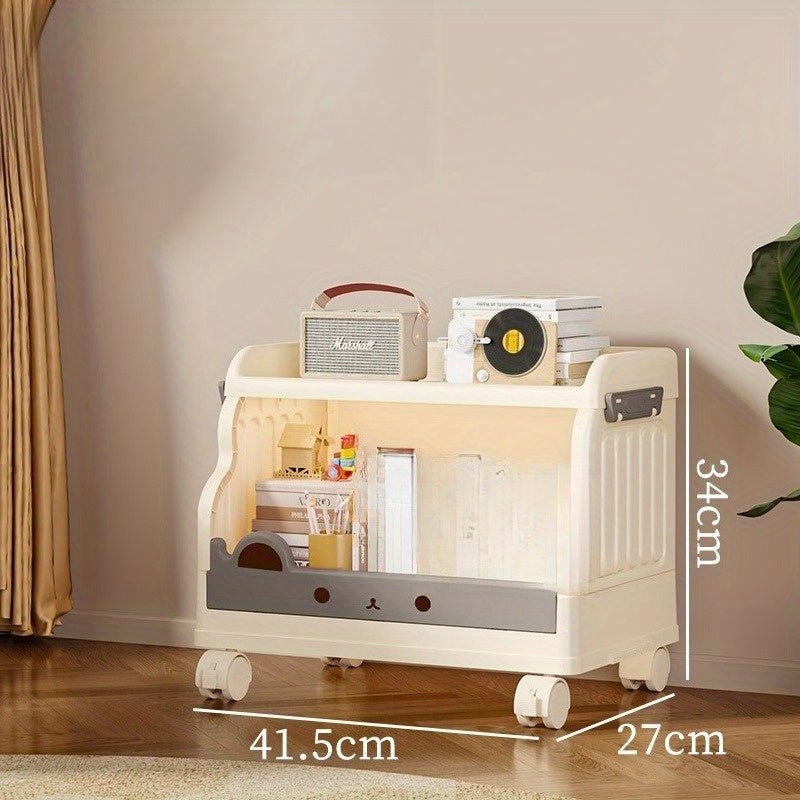 Freestanding Modular Storage Cabinet with Wheels & Foldable Design - White & Gray Plastic Organizer for Books, Magazines, Decor - Space-Saving Multi-Purpose Home & Office Furniture, Bookshelf Furniture, Decorative Shelving, Easy Assembly Storage