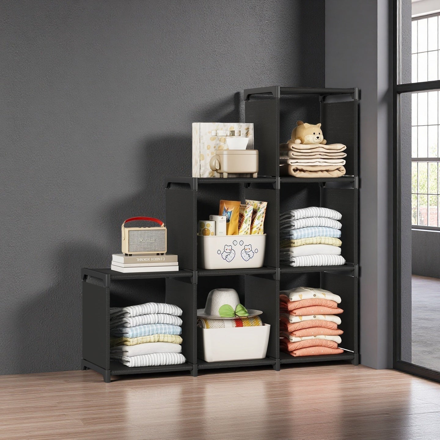 Heavy-Duty 22.05LB Capacity Black Metal Storage Rack Bookcase - Freestanding Floor Shelf with 3-Tier Shelves, 27\