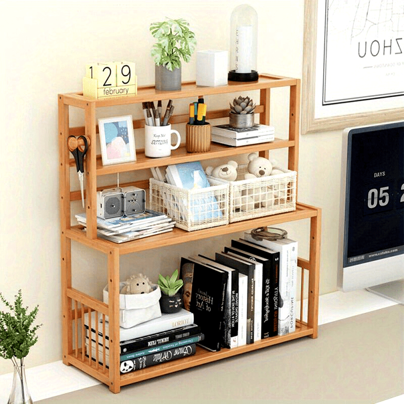 1pc 3 Layers Bamboo Desktop Bookcase Organizer Table Storage Bookshelf Rack Office Bedroom Study