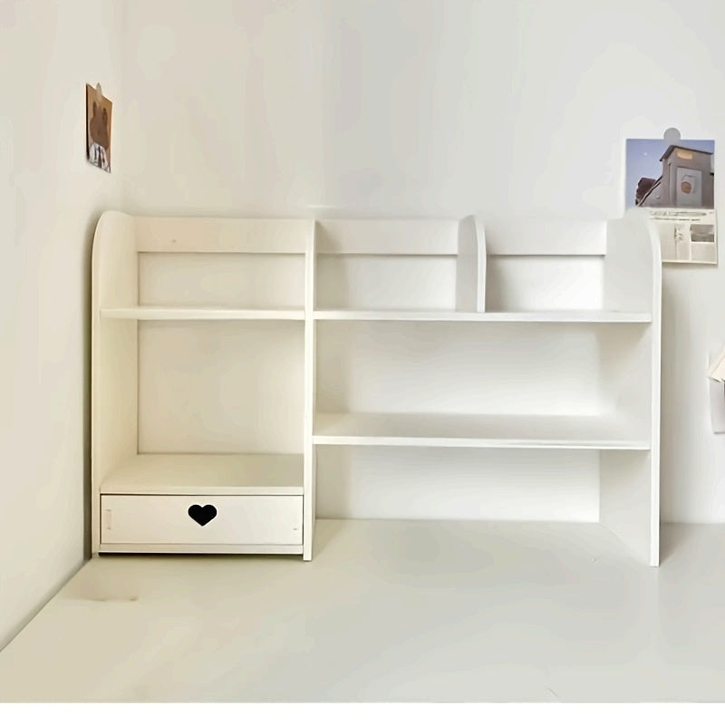 Expandable Desktop Bookshelf with Drawers - Adjustable Plastic Storage Organizer for Office Supplies, Makeup, School Essentials - Multi-Functional Desk Rack with Easy Access Drawers - Ideal for Home and Office Use