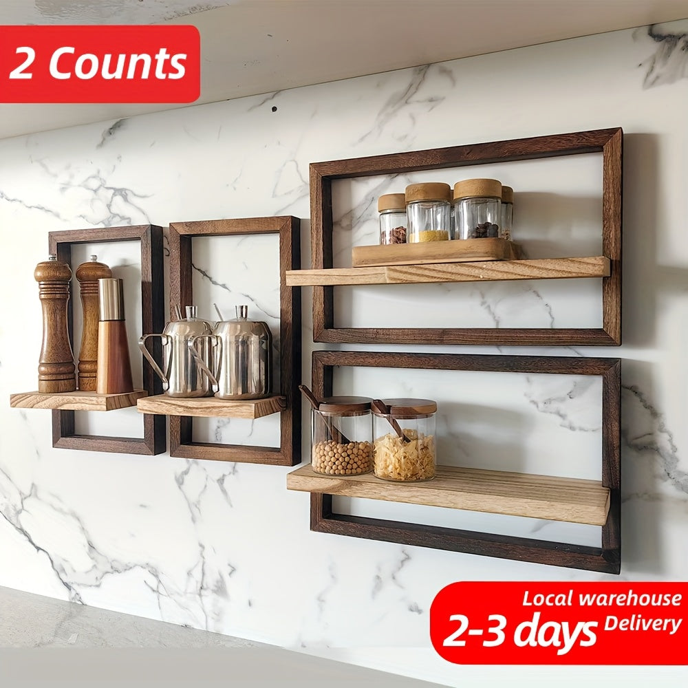 2pcs Set, Storage Bookshelf Wall Shelf Floating Rack, Storage Items Selves, Wall Decor, Wood Material, Suitable for Living Room, Bedroom, Study, Kitchen, Bathroom And Other Spaces, Brown, Floating Shelves