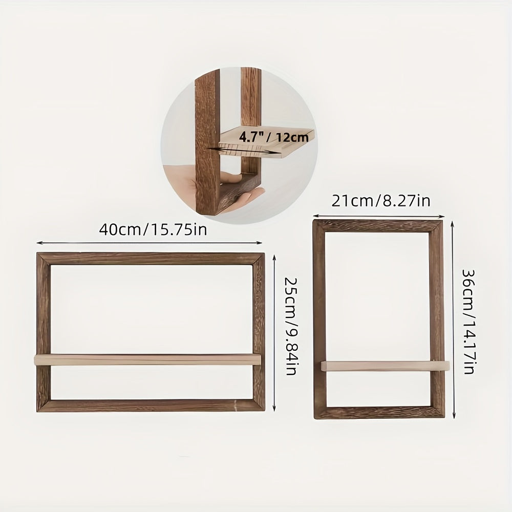 2pcs Set, Storage Bookshelf Wall Shelf Floating Rack, Storage Items Selves, Wall Decor, Wood Material, Suitable for Living Room, Bedroom, Study, Kitchen, Bathroom And Other Spaces, Brown, Floating Shelves