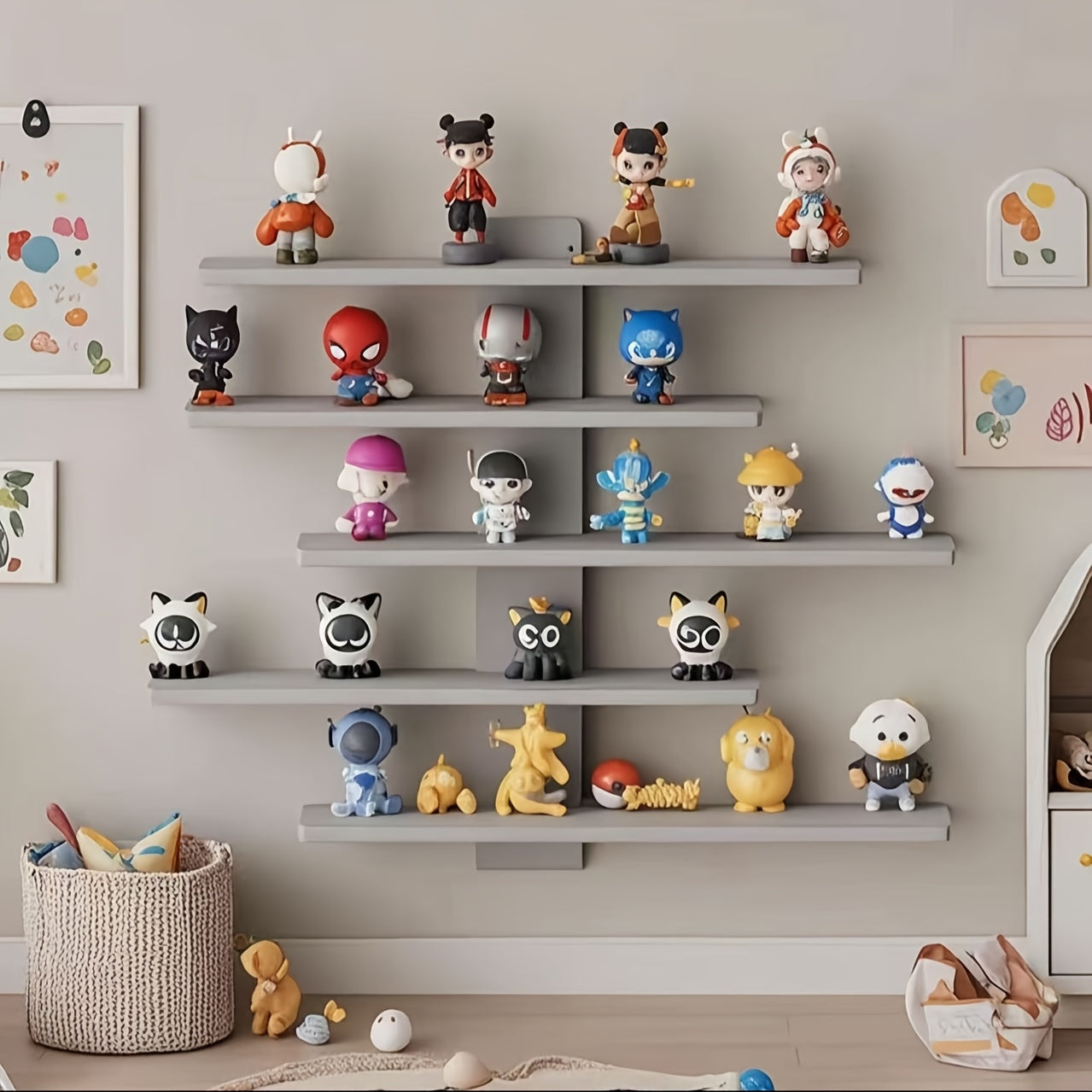 5-Tier Vintage Shelf 5-Tier Vintage Wooden Display Shelf | Wall-Mounted Recycled Wood Floating Shelves for Home & Office Decor, Space-Saving Multi-Purpose Storage Organizer, Retro Aesthetic Decor