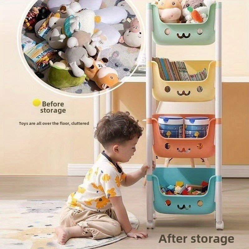 1 Cartoon Acrylic Multi-Layer Storage Rack with Wheels, Lacquered Finish, Mobile Storage Vehicle for Home, Bedroom, Dormitory - Ideal for Books, Snacks And Toys, Standing Shelf