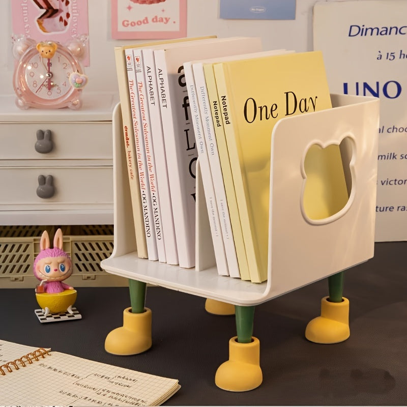 Creative Hollow-Out Design Desktop Bookshelf - Durable Plastic Archival Storage Box, Waterproof Student Organizer, Office Book Holder with Portable Stand