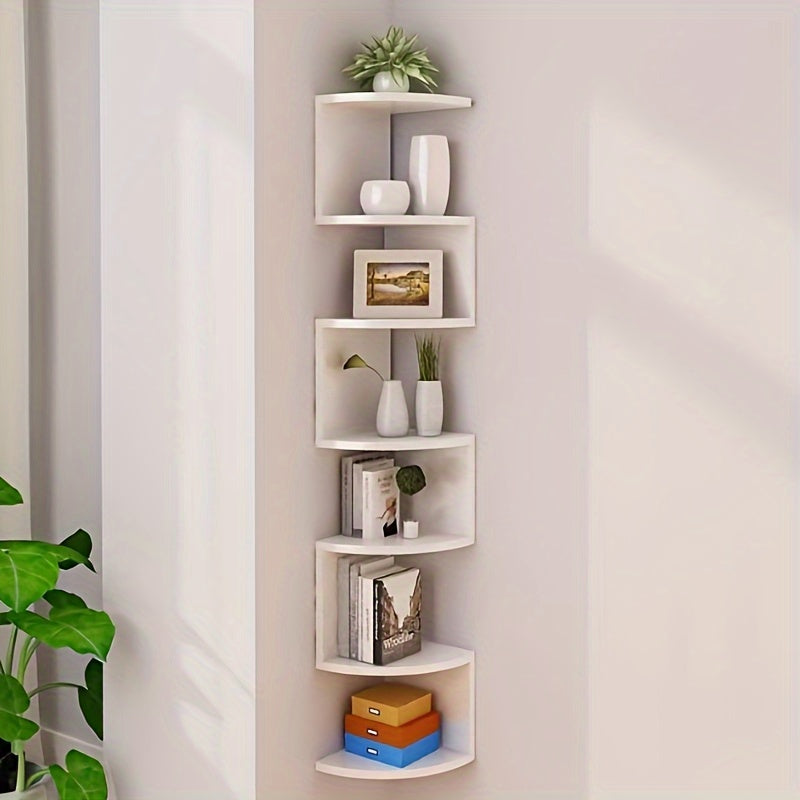 5-Tier Floating Bookshelf Unit, Wall-Mounted Plastic Storage Rack, Space-Saving Triangle Design, Multi-Functional Wooden Bookshelf, Suitable for Home Office, with No-Drill Wall-Mounted Monitor, Practical Rack, Practical Rack, Floating Shelves