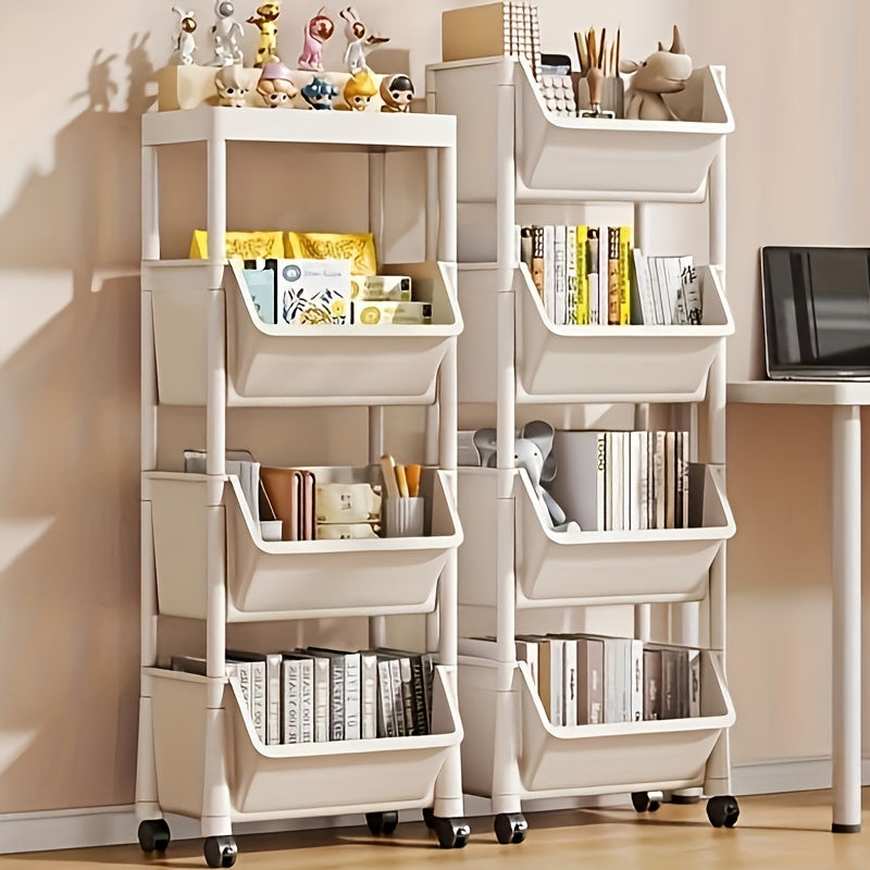 Multi-Purpose Storage Rack With Wheels, Space-Saving Organizer Shelf For Books, Toys, Snacks, Bathroom, Living Room, Office, And Study Room, Easy To Move Vertical Bookshelf