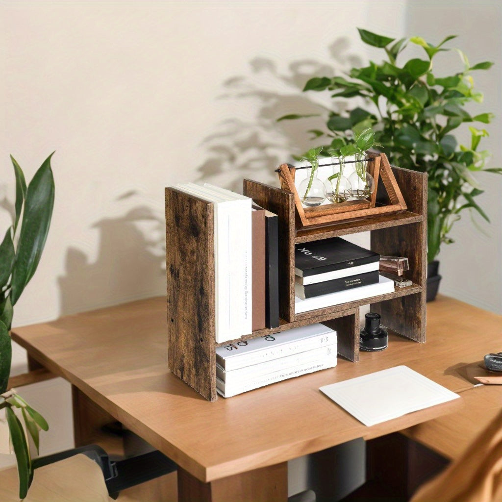 Small Wooden Bookcase, Desktop Rack for Office And Studio, Tabletop Storage Organizer with 3 Adaptable Modules, Elevate Your Workspace Aesthetics, Home Decor
