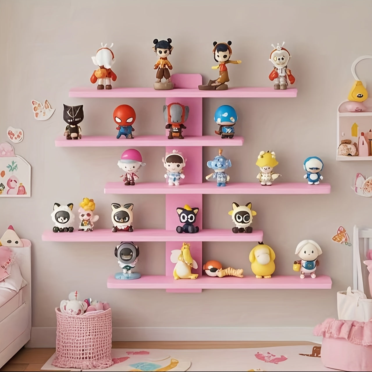 5-Tier Vintage Shelf 5-Tier Vintage Wooden Display Shelf | Wall-Mounted Recycled Wood Floating Shelves for Home & Office Decor, Space-Saving Multi-Purpose Storage Organizer, Retro Aesthetic Decor