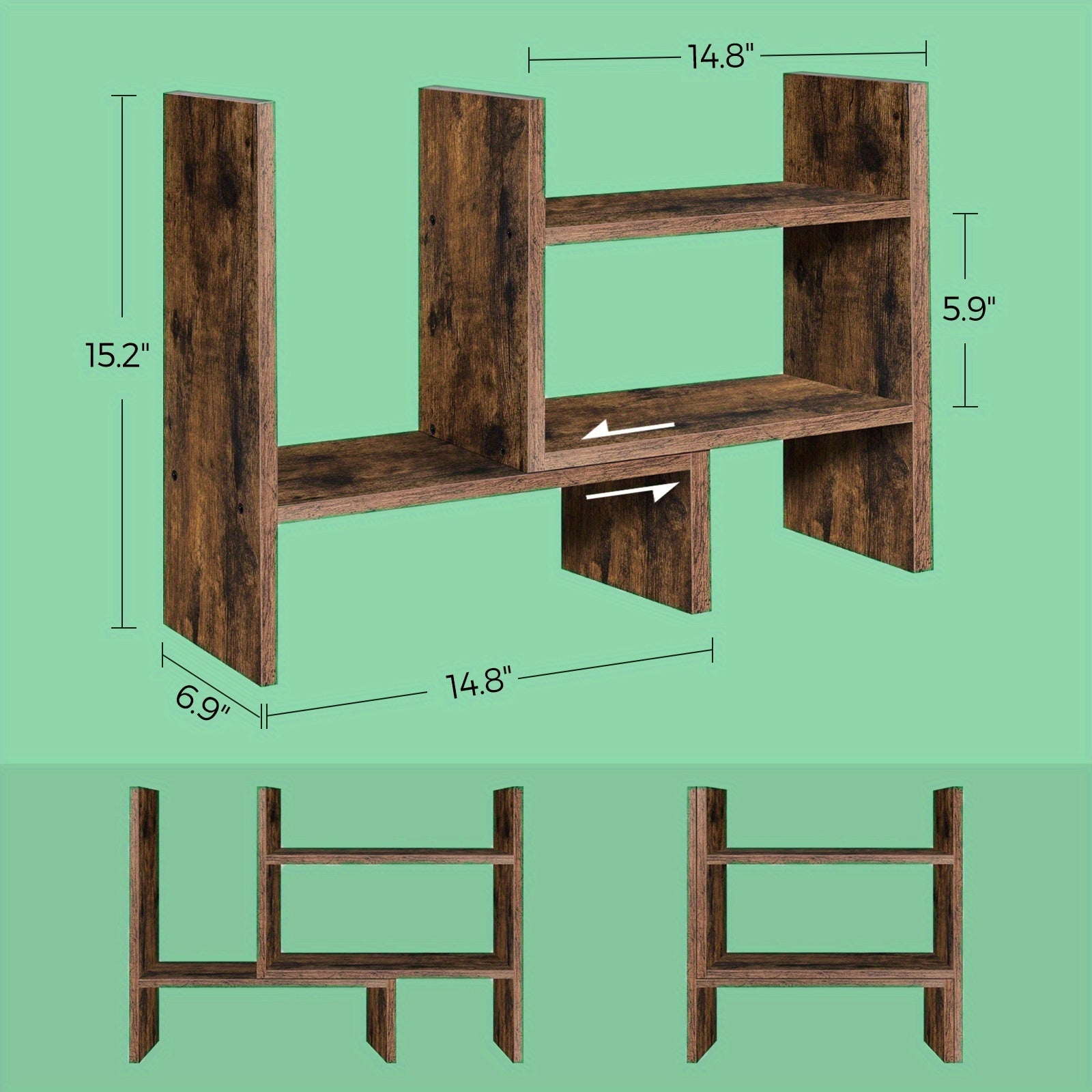 Small Wooden Bookcase, Desktop Rack for Office Studio And Kitchen, Tabletop Storage Organizer with 3 Adaptable Modules, Elevate Your Workspace Aesthetics, Prep for Home Decor