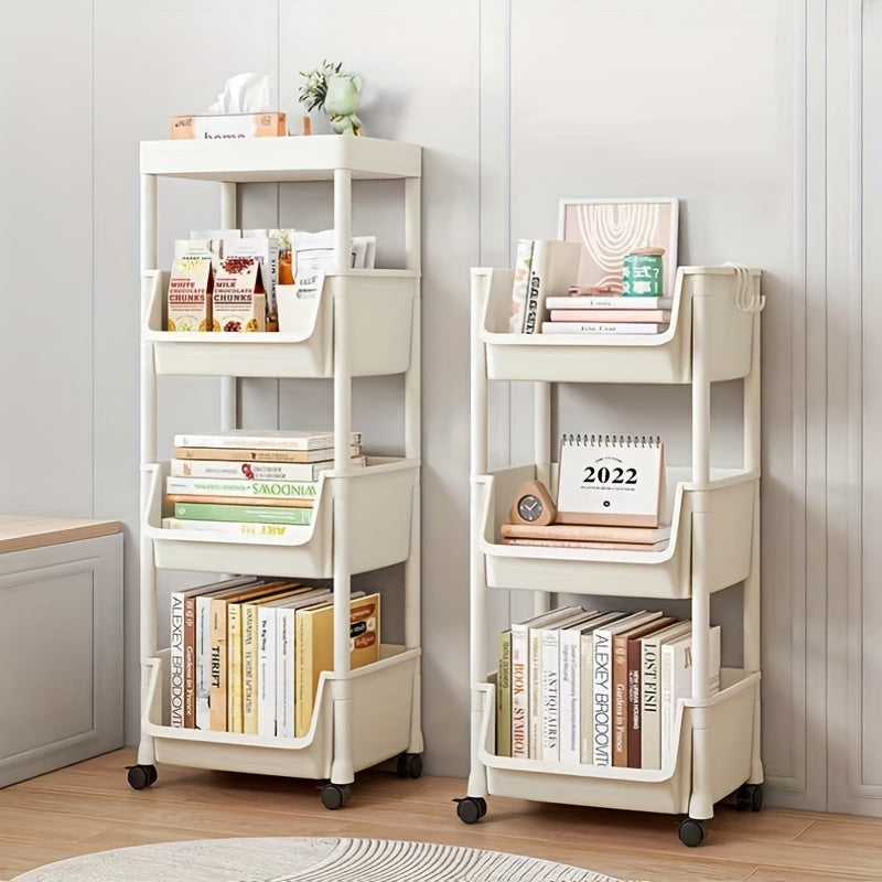 Multi-Purpose Storage Rack With Wheels, Space-Saving Organizer Shelf For Books, Toys, Snacks, Bathroom, Living Room, Office, And Study Room, Easy To Move Vertical Bookshelf