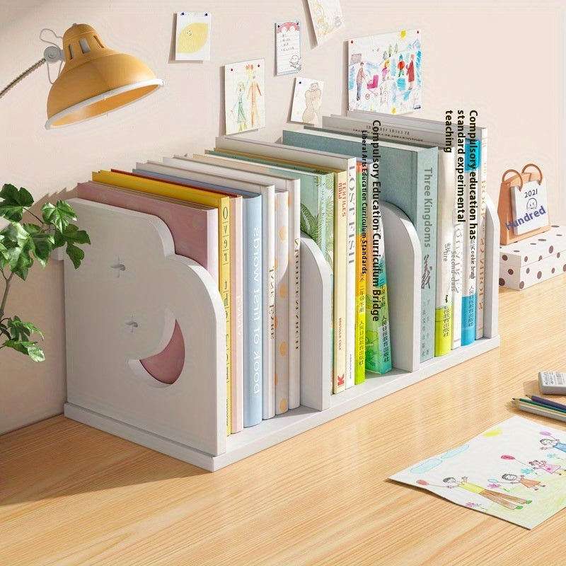 Multi-functional Desktop Rack 8-10 Book Multi-functional PVC Desktop Storage Rack with Moon and Stars Design | Space-Saving Desk & Drawer Organizer for Home and Office Storage