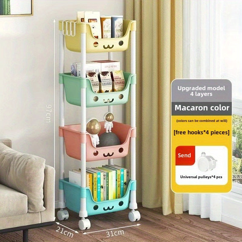 1 Cartoon Acrylic Multi-Layer Storage Rack with Wheels, Lacquered Finish, Mobile Storage Vehicle for Home, Bedroom, Dormitory - Ideal for Books, Snacks And Toys, Standing Shelf
