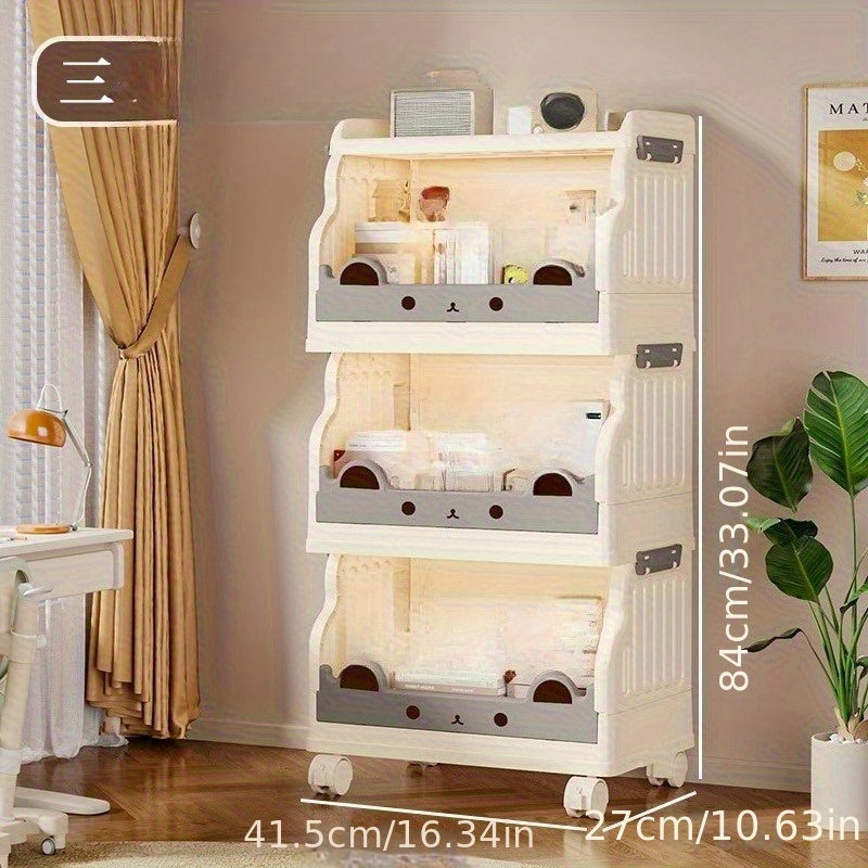 Freestanding Modular Storage Cabinet with Wheels & Foldable Design - White & Gray Plastic Organizer for Books, Magazines, Decor - Space-Saving Multi-Purpose Home & Office Furniture, Bookshelf Furniture, Decorative Shelving, Easy Assembly Storage