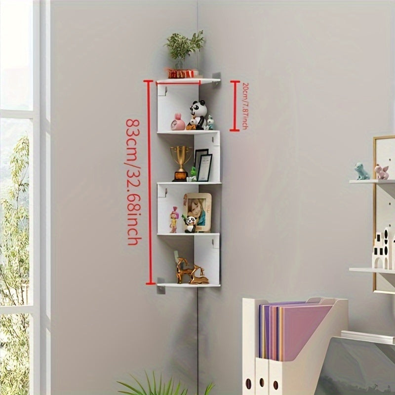 5-Tier Floating Bookshelf Unit, Wall-Mounted Plastic Storage Rack, Space-Saving Triangle Design, Multi-Functional Wooden Bookshelf, Suitable for Home Office, with No-Drill Wall-Mounted Monitor, Practical Rack, Practical Rack, Floating Shelves