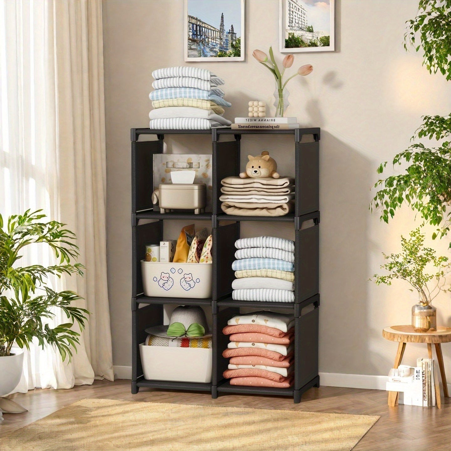 Heavy-Duty 22.05LB Capacity Black Metal Storage Rack Bookcase - Freestanding Floor Shelf with 3-Tier Shelves, 27\