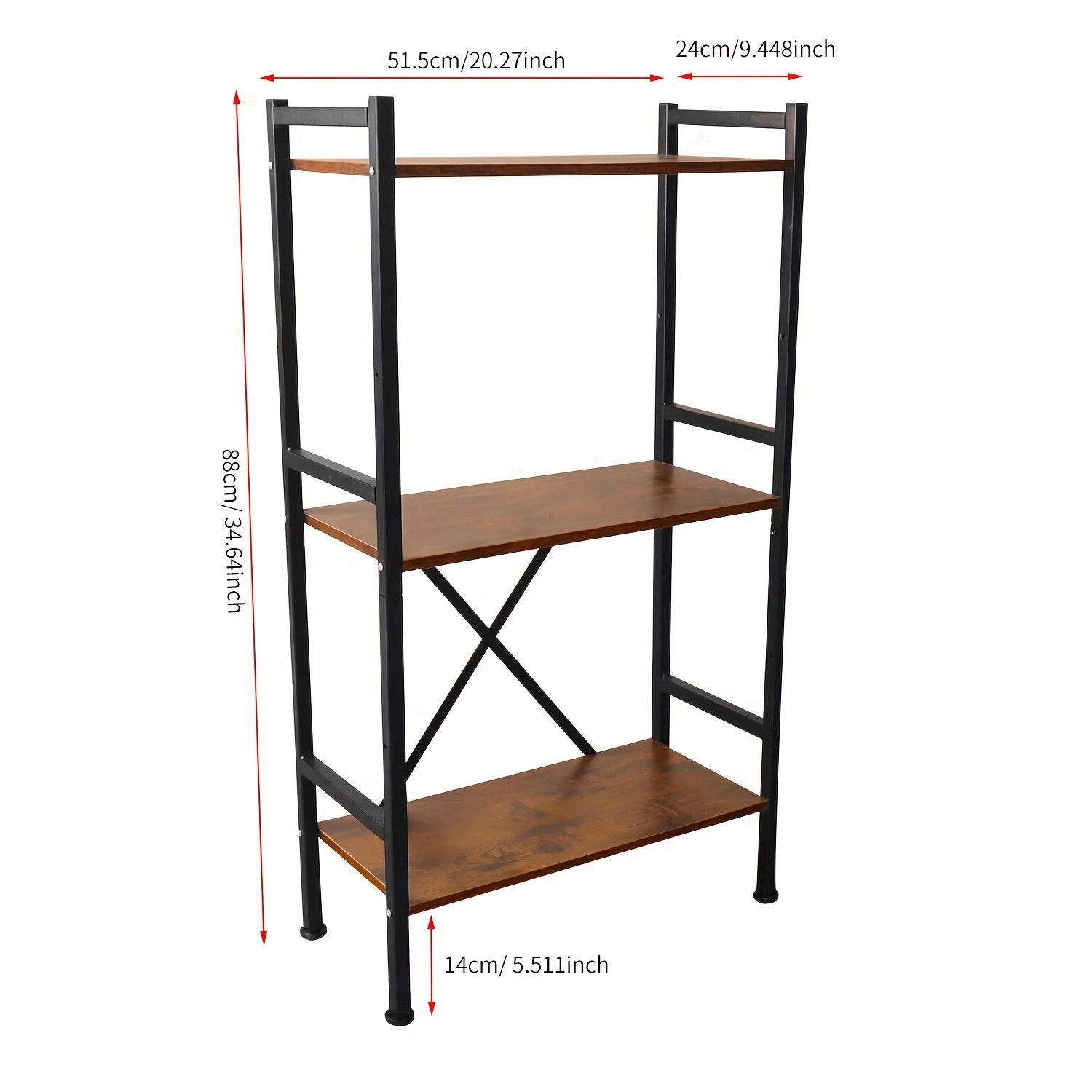 Adjustable 3-Tier Metal Bookshelf with X-Style Reinforced Shelves - Freestanding, Easy Assembly, Sturdy Black Finish for Office, Living Room, Bedroom Storage, Bookcase Furniture, Versatile Shelving Unit, Modern Aesthetic, Durable Construction