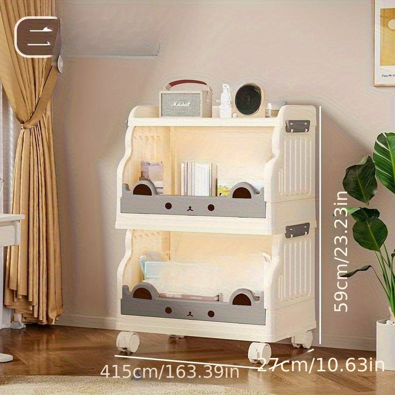 Freestanding Modular Storage Cabinet with Wheels & Foldable Design - White & Gray Plastic Organizer for Books, Magazines, Decor - Space-Saving Multi-Purpose Home & Office Furniture, Bookshelf Furniture, Decorative Shelving, Easy Assembly Storage