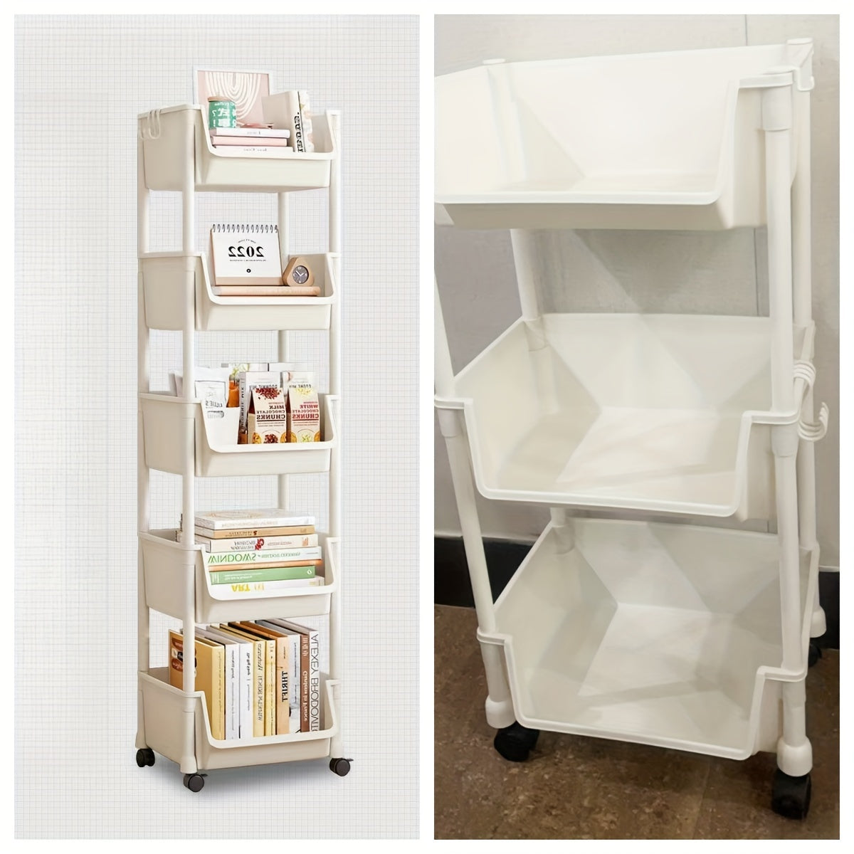 Multi-Purpose Storage Rack With Wheels, Space-Saving Organizer Shelf For Books, Toys, Snacks, Bathroom, Living Room, Office, And Study Room, Easy To Move Vertical Bookshelf