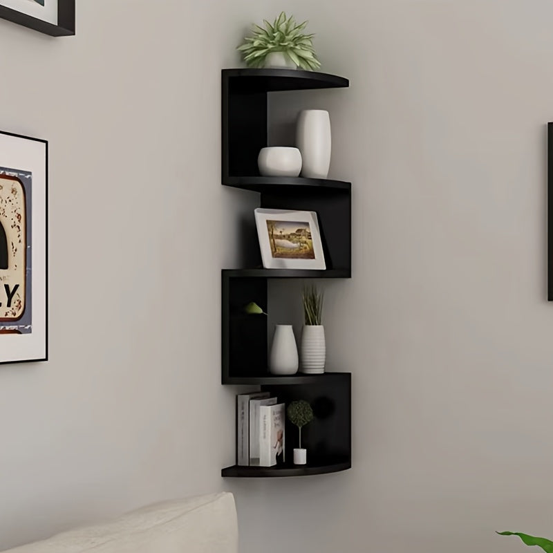 5-Tier Floating Bookshelf Unit, Wall-Mounted Plastic Storage Rack, Space-Saving Triangle Design, Multi-Functional Wooden Bookshelf, Suitable for Home Office, with No-Drill Wall-Mounted Monitor, Practical Rack, Practical Rack, Floating Shelves