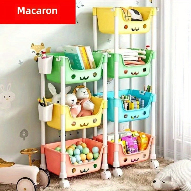 1 Cartoon Acrylic Multi-Layer Storage Rack with Wheels, Lacquered Finish, Mobile Storage Vehicle for Home, Bedroom, Dormitory - Ideal for Books, Snacks And Toys, Standing Shelf