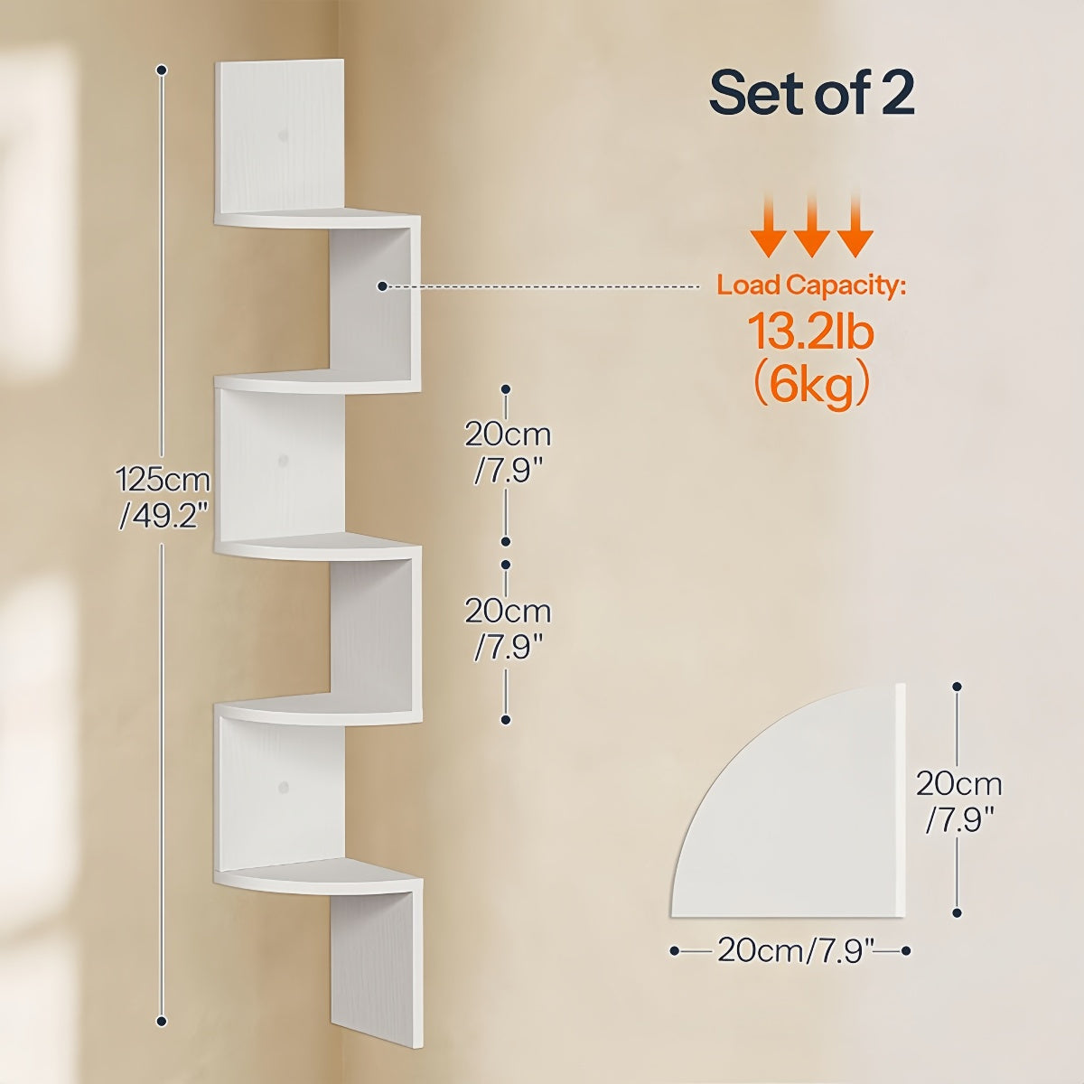 Corner Shelf Wall Mount, 5-Tier Floating Corner Bookshelf, Plant Shelf for Bedroom, Living Room, Bathroom, Home Office, Ink Black, Corner Shelf Stand, Corner Shelf for Living Room