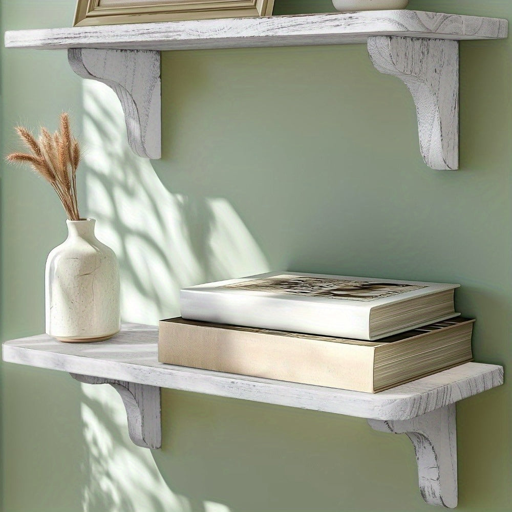 2pcs Rustic Wooden Wall Shelves - 16 Inches, Easy to Install Storage Shelf, Floating Bookshelf for Books, Plants, Candles, Home Organization, Hallway, Bedroom, Living Room & Bathroom Decorative Wall Rack, Perfect Gift Idea, Floating Shelves