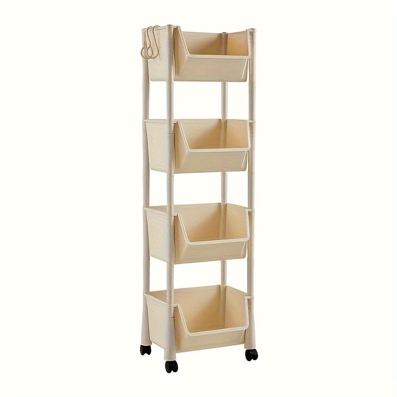Multi-Purpose Storage Rack With Wheels, Space-Saving Organizer Shelf For Books, Toys, Snacks, Bathroom, Living Room, Office, And Study Room, Easy To Move Vertical Bookshelf
