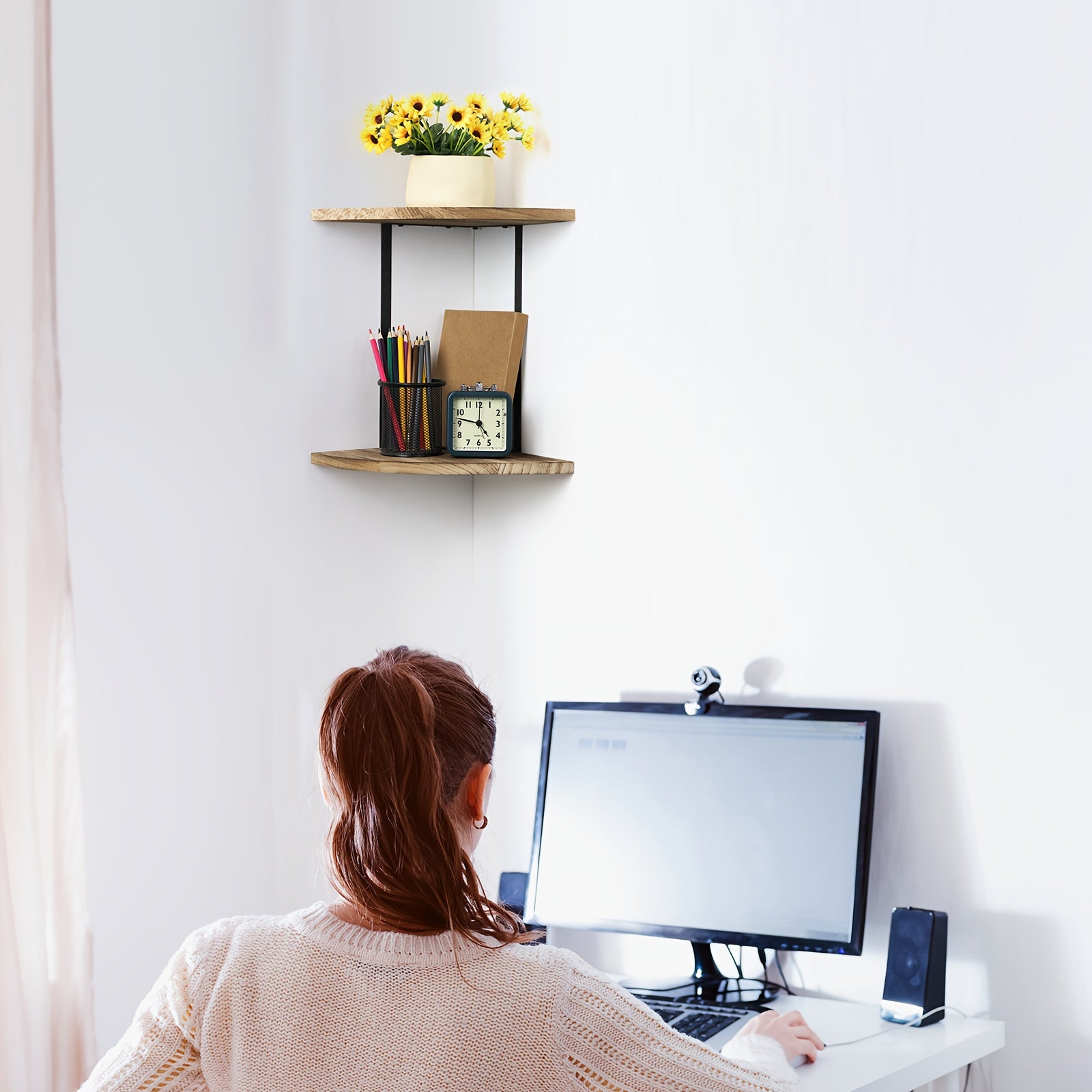 Double-layer Corner Shelf, 13-inch Rustic Wooden Iron Floating Bookshelf Hanger, Retro Wall-mounted Corner Display Rack And Storage Rack, Suitable for Small Spaces Such As Bedrooms, Living Rooms, And Home Offices., Floating Shelves