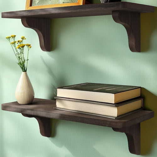 2pcs Rustic Wooden Wall Shelves - 16 Inches, Easy to Install Storage Shelf, Floating Bookshelf for Books, Plants, Candles, Home Organization, Hallway, Bedroom, Living Room & Bathroom Decorative Wall Rack, Perfect Gift Idea, Floating Shelves