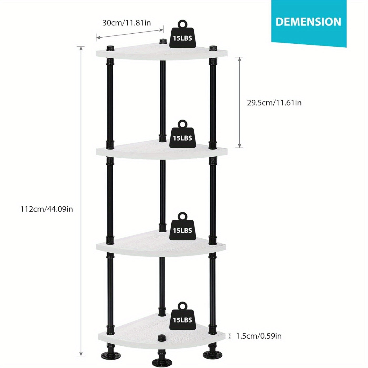 4-Tier Freestanding Corner Bookshelf & Plant Display Stand, Gray White Wood with Black Metal Frame – Multi-Purpose Storage Organizer for Bedroom, Living Room, Balcony, Office, or Hallway, Bookshelf Decorations, Mounted Closet Systems