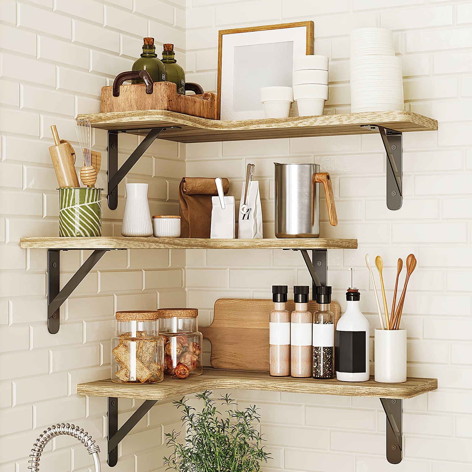 TOMNK 5pcs 16.1In Floating Shelves, Bookcases, Cabinets & Shelves, Rustic Wood Wall Mounted Corner Shelf For Bedroom, Bathroom, Kitchen, Home Decor, Laundry Room, Living Room, Light Brown, For Halloween And Christmas