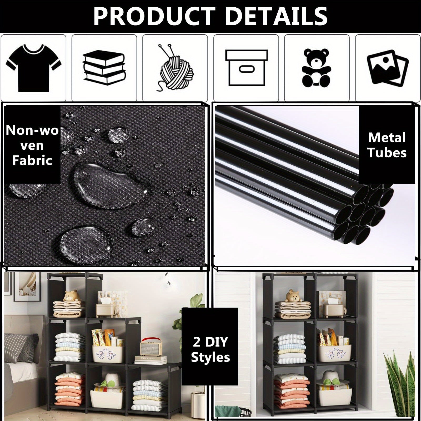 Bookcases Cube Storage 6-Cube Closet Organizer Storage Shelves Cubes Organizer DIY Plastic Closet Cabinet Modular Book Shelf Organizing Storage Shelving For Bedroom Living Room, Baskets, Bins & Containers for Home Organization