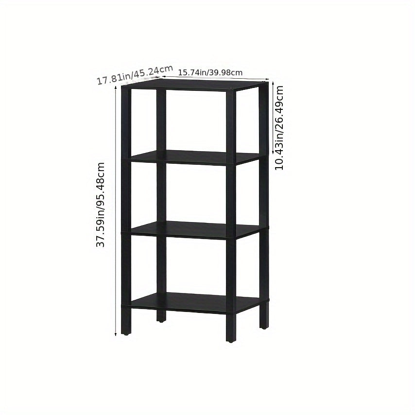 4 Tier Tall Wooden Bookshelf With Storage - Small Bookcase For Small Spaces, Small Shelf For Living Room, Office, Bedroom, Kitchen - Industrial Modern Black Book Shelf