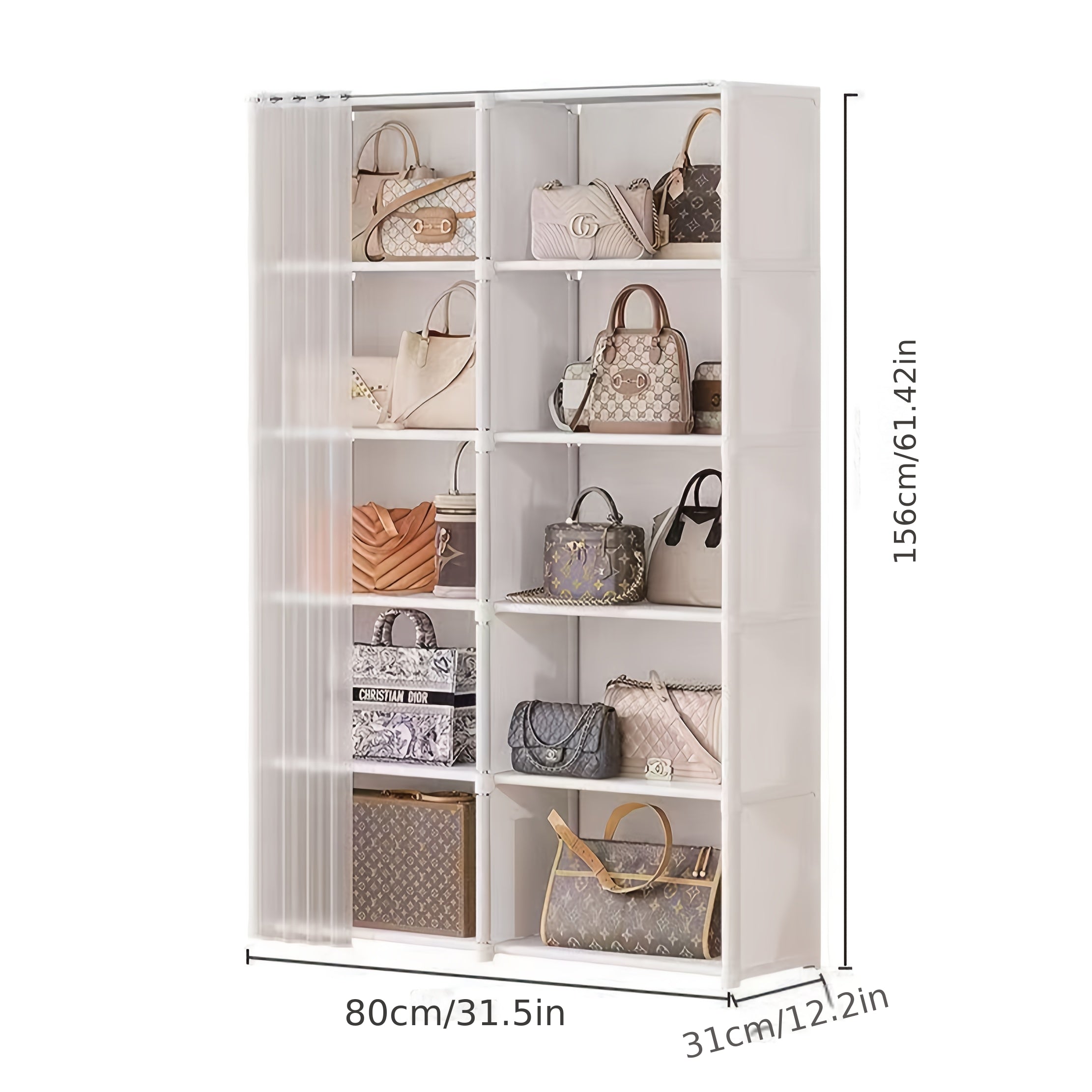 Large Capacity Bookcase Wardrobe - Heavy-Duty Plastic Modern White & Black Shelves, No Assembly Required, Freestanding Dustproof Storage Cabinet with 27\