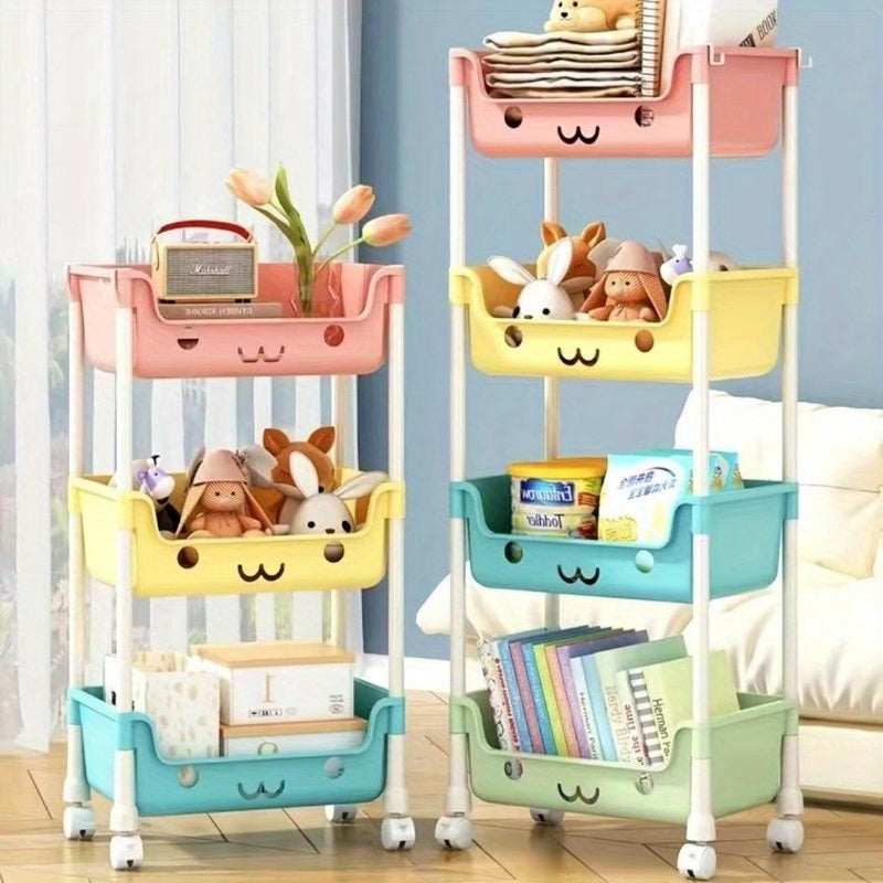 1 Cartoon Acrylic Multi-Layer Storage Rack with Wheels, Lacquered Finish, Mobile Storage Vehicle for Home, Bedroom, Dormitory - Ideal for Books, Snacks And Toys, Standing Shelf